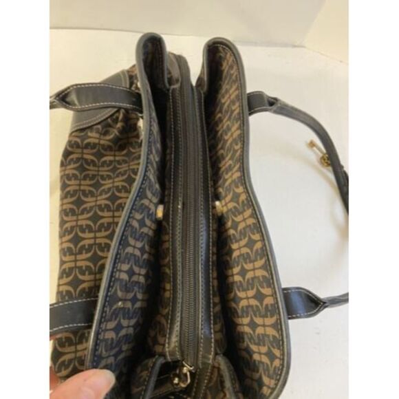 FOSSIL WOMEN'S SIGNATURE CANVAS BROWN/BLACK SHOULDER BAG PURSE GEOMETRIC Key - Picture 5 of 8